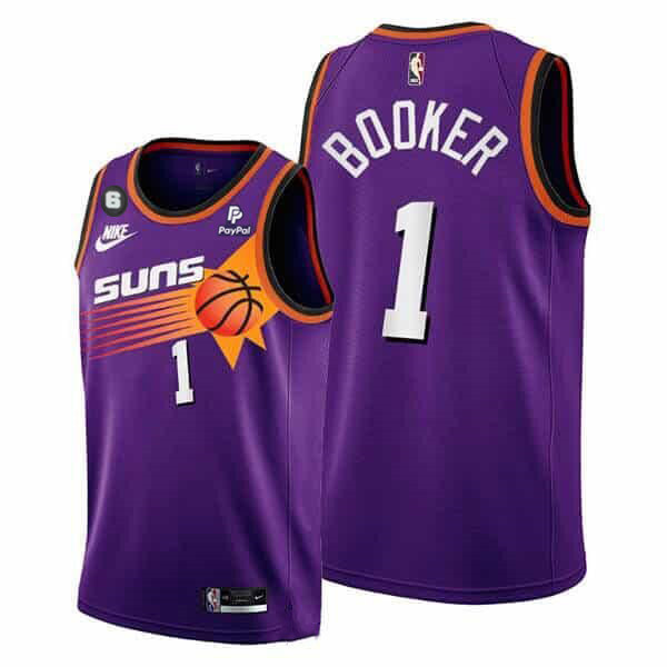 Men's Phoenix Suns #1 Devin Booker Purple With NO.6 Patch Stitched Basketball Jersey